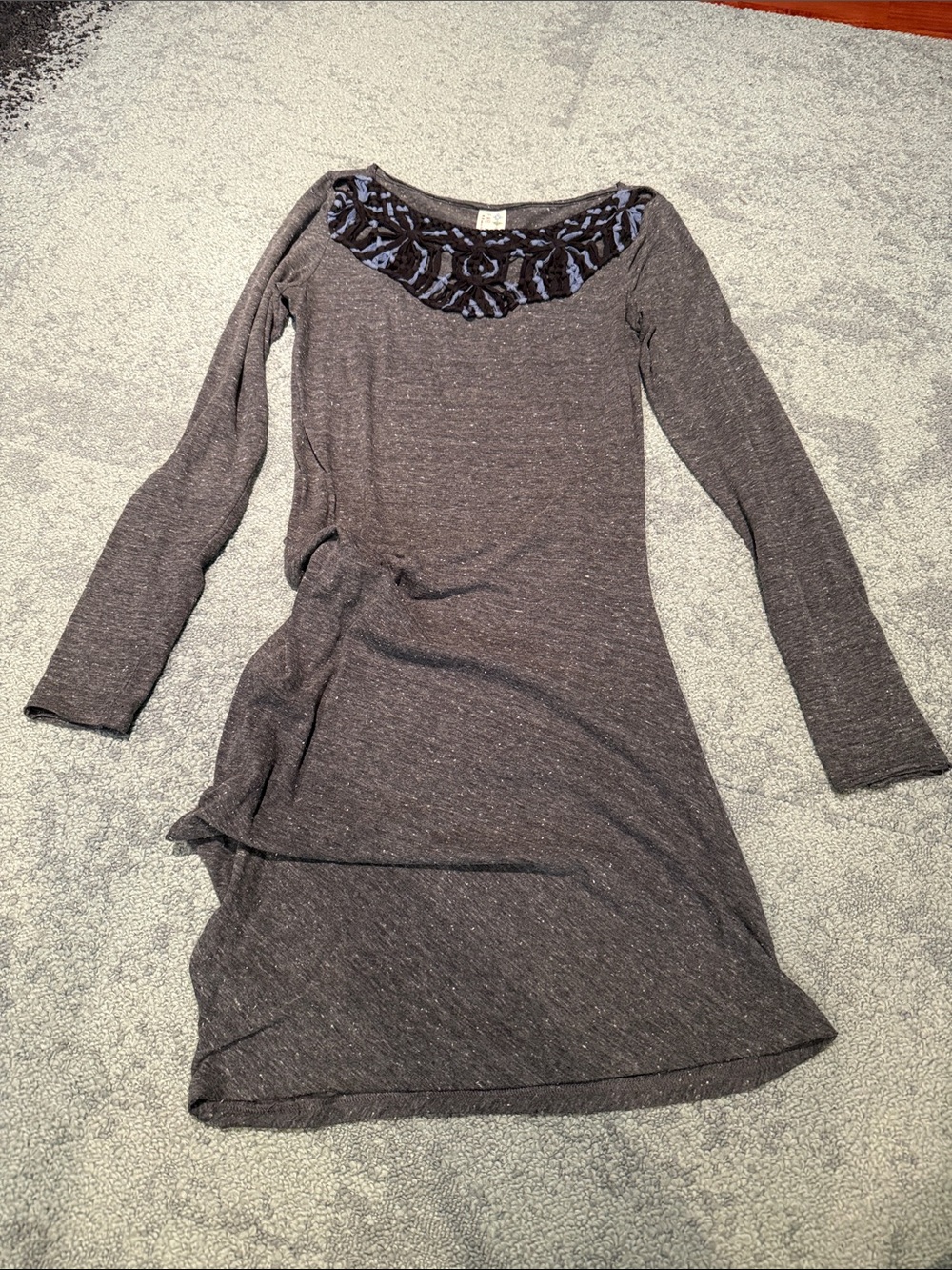 Free People Heather Gray Long Sleeve Dress with Wooven Scoop Yoke